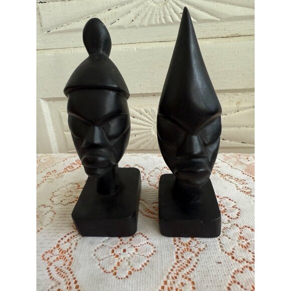 Vintage MCM Pair of Carved Ebony wood African Busts - Picture 9 of 9